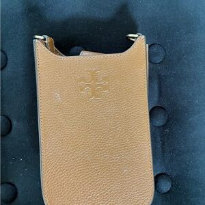 Tory Burch Tan Pebbled Leather Crossbody Phone Pouch
